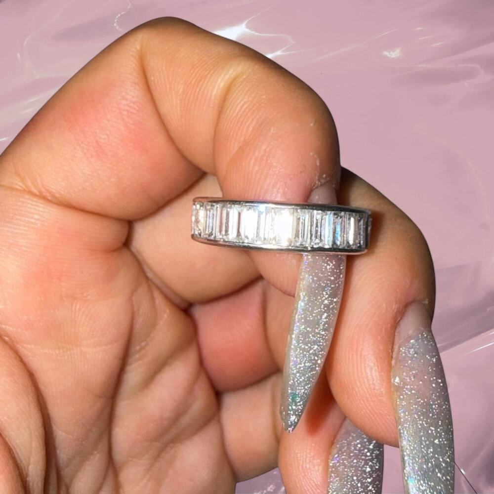 Y2K 925 Sterling Silver baguette eternity ring size 6 - Picture 2 of 3